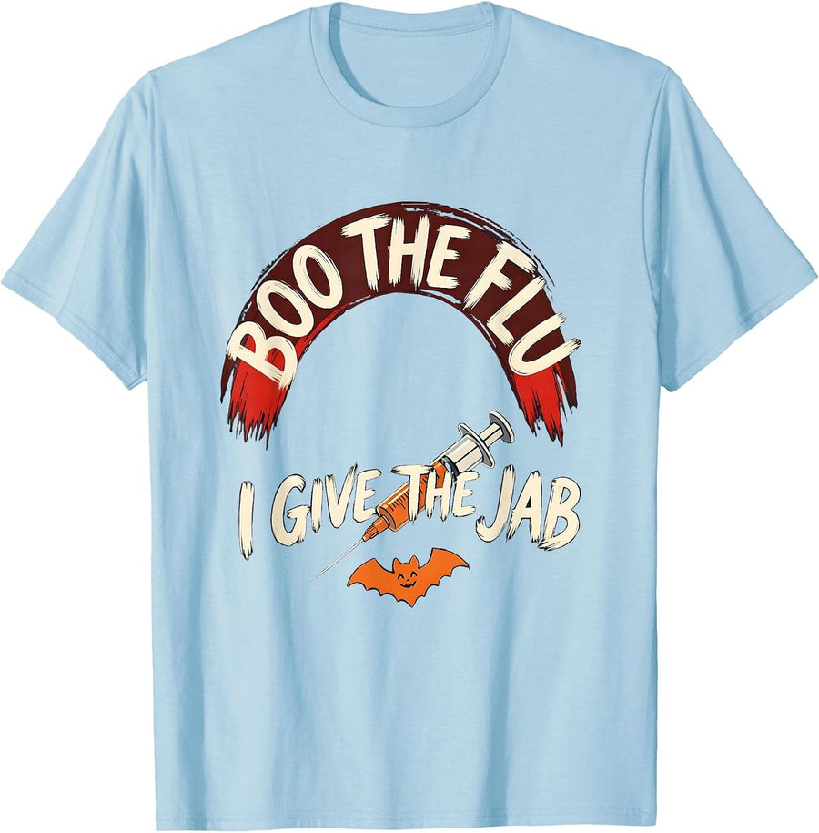 Men's Boo the Flu I Give the Jab Funny Halloween Nurse Flu Shot T-Shirt - Baby Blue