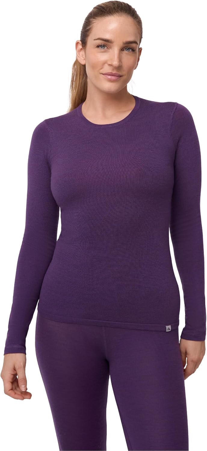 DANISH ENDURANCE Merino Wool Long Sleeve Shirt for Women, Base Layer - Purple