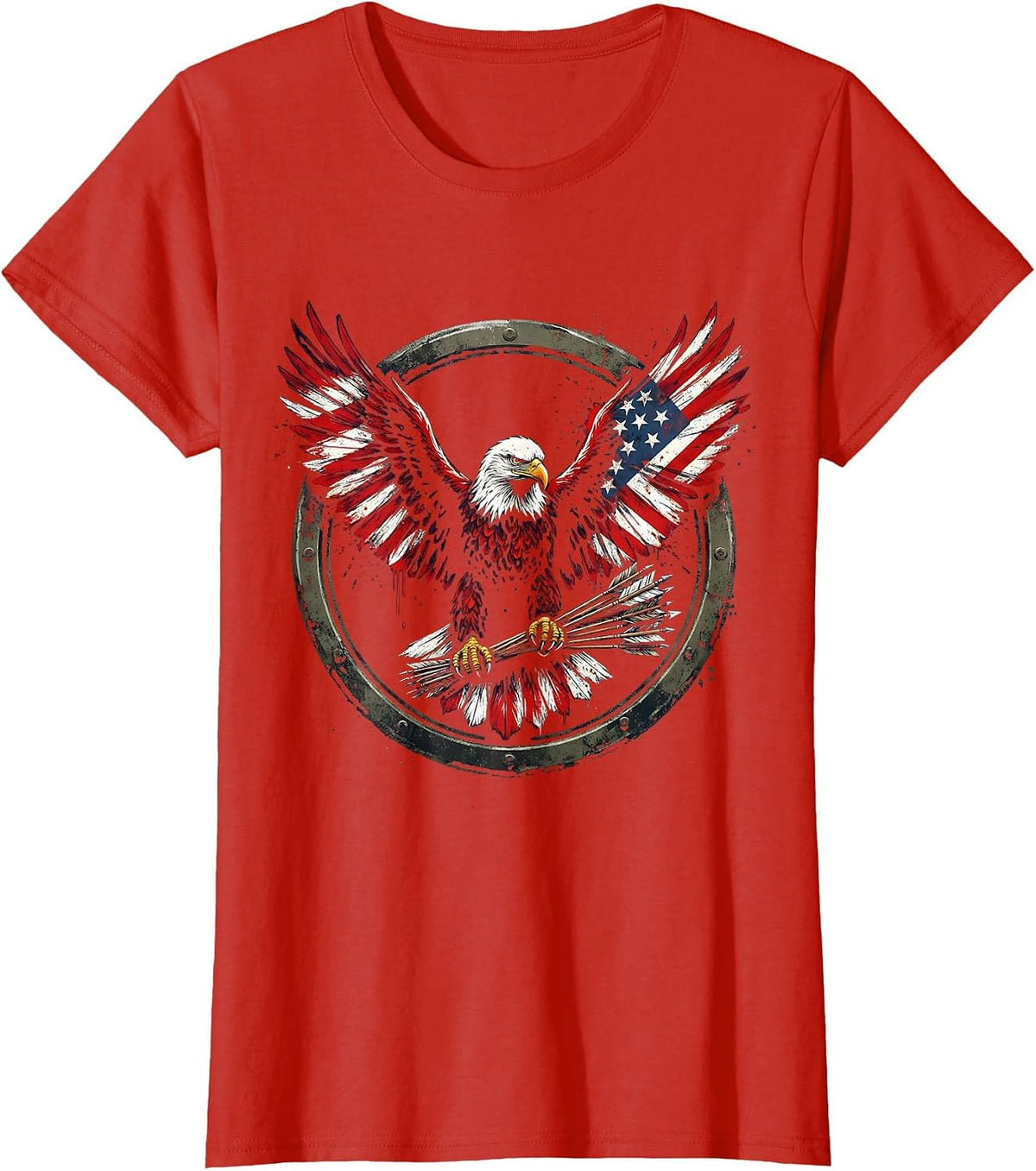 US Army Eagle Clutching Arrows Patriotic Design T-Shirt - Red