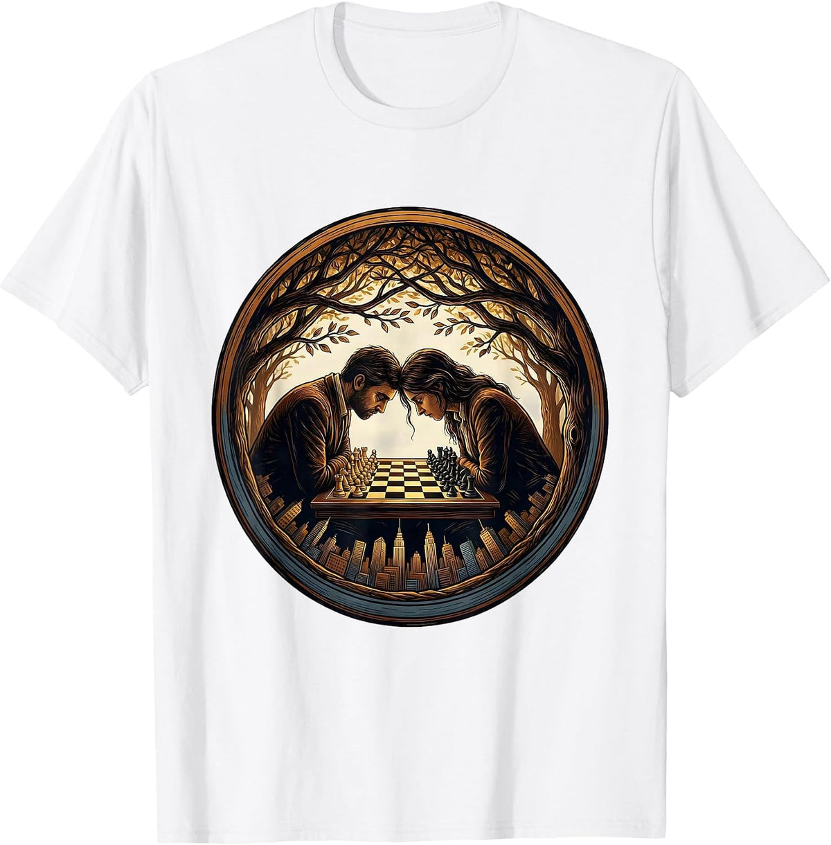 Men's NYC Park Chess Players New York Illustration T-Shirt - White