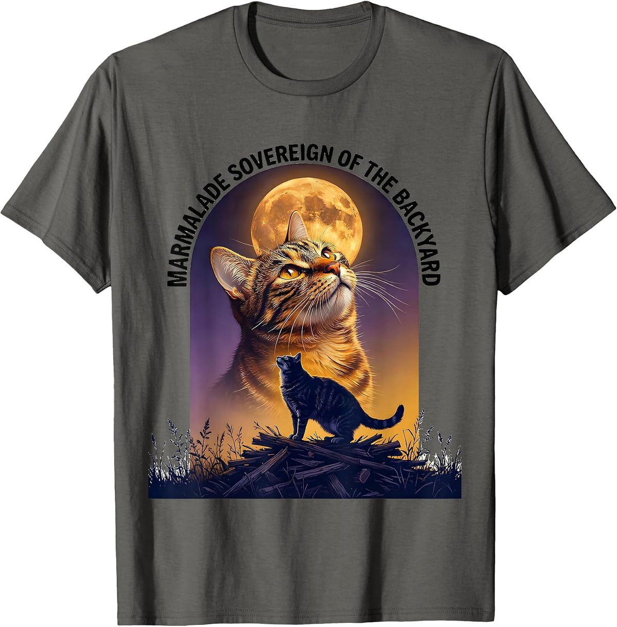 Men's Marmalade Sovereign of the Backyard Retro Orange Tabby Cat T-Shirt - Asphalt Grey