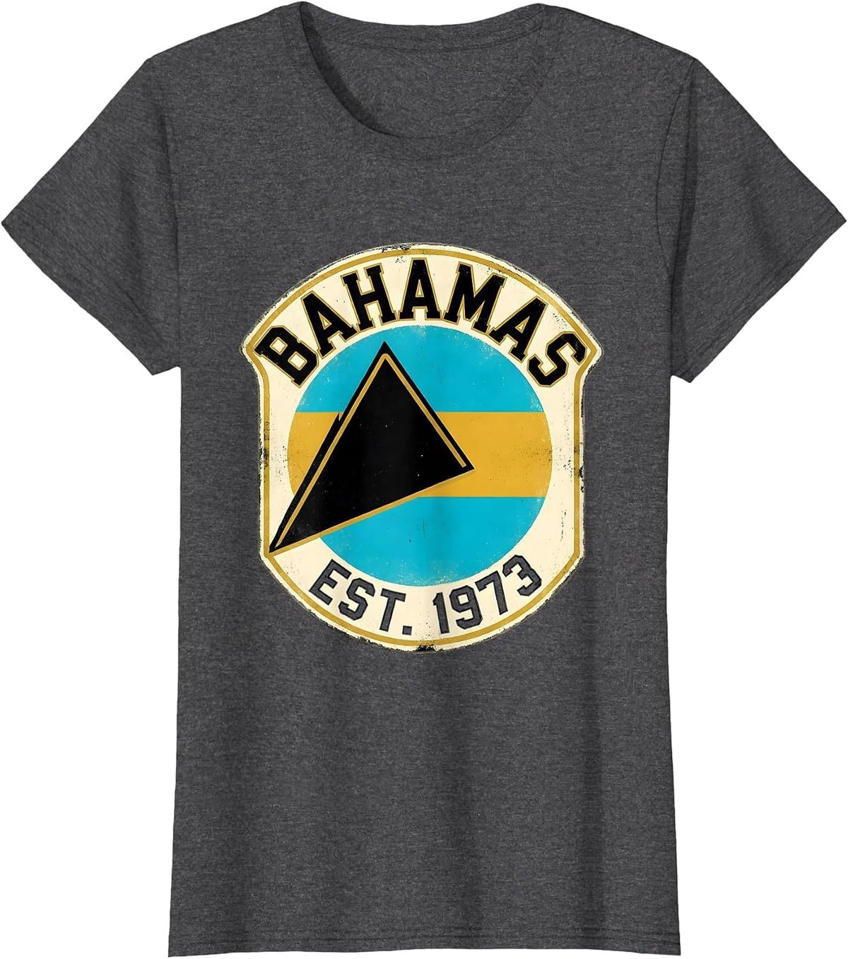 Women's Bahamas Est 1973 Vintage Caribbean Flag Heritage Souvenir T-Shirt - Dark Heather Grey