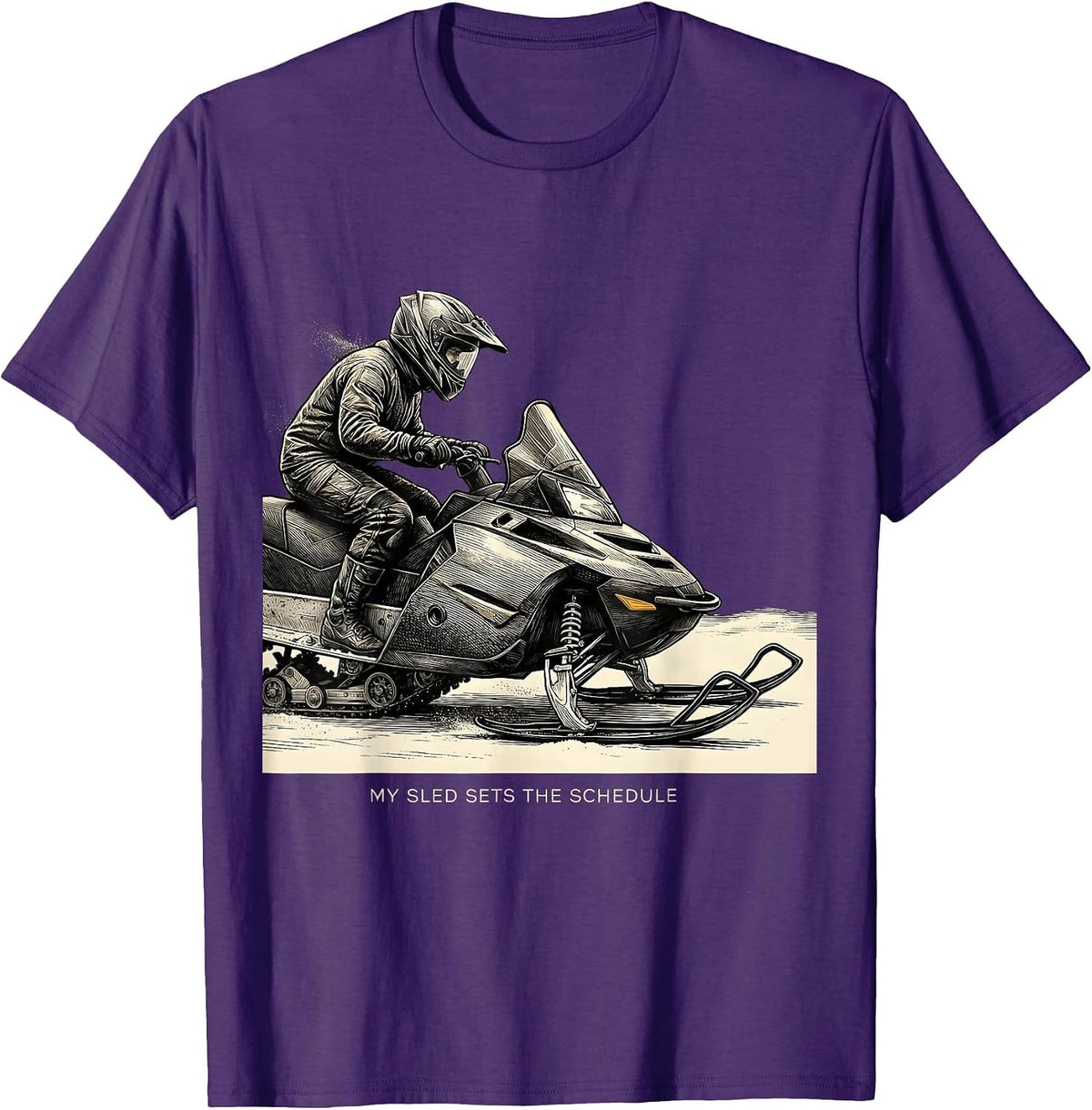 Men's My Sled Sets The Schedule Funny Snowmobile Rider Winter T-Shirt - Purple