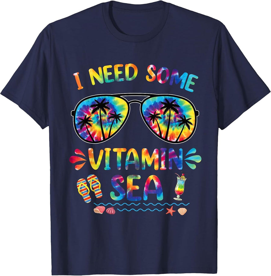 I Need Some Vitamin Sea Cool Summer Saying Beach-min T-Shirt - Navy Blue