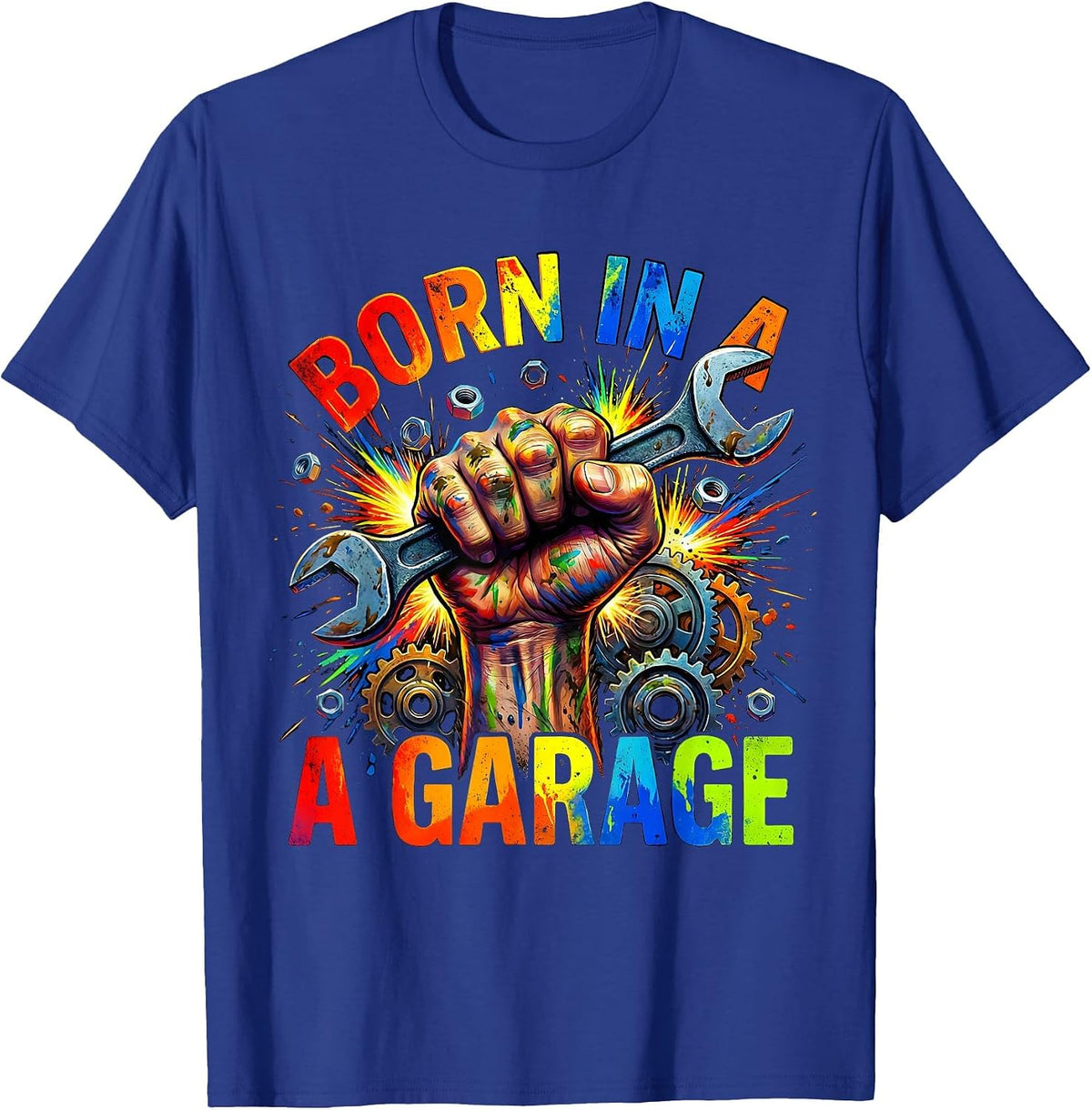 Men's Born in a Garage Mechanic Pride Design T-Shirt - Royal Blue