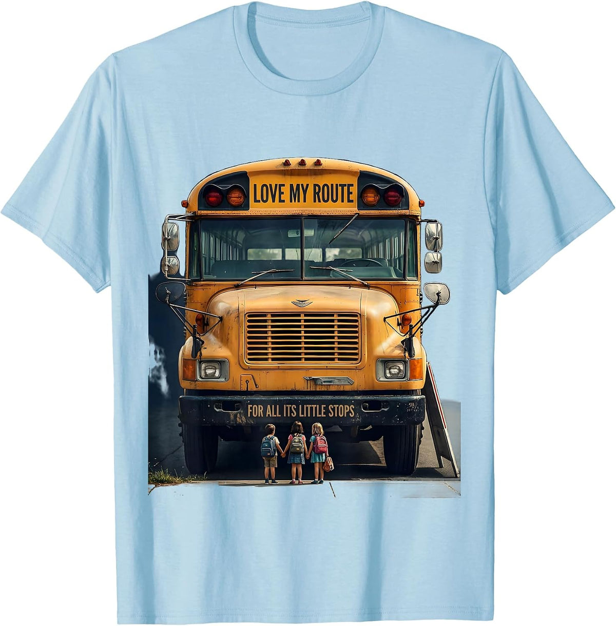 Men's Love My Route For All Its Little Stops Vintage School Bus T-Shirt - Baby Blue