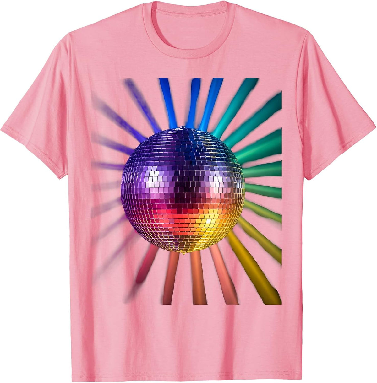 Men's Disco Ball Rainbow Light Beams Graphic T-Shirt - Pink
