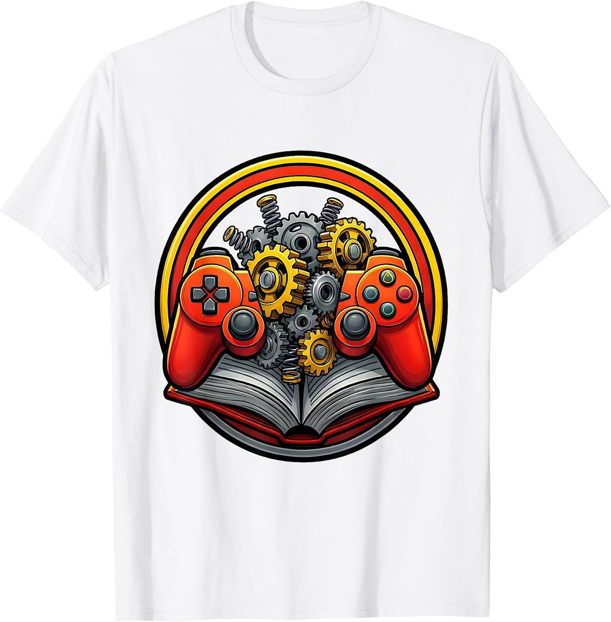 Men's Game Controller Gears Mechanical Illustration T-Shirt - White
