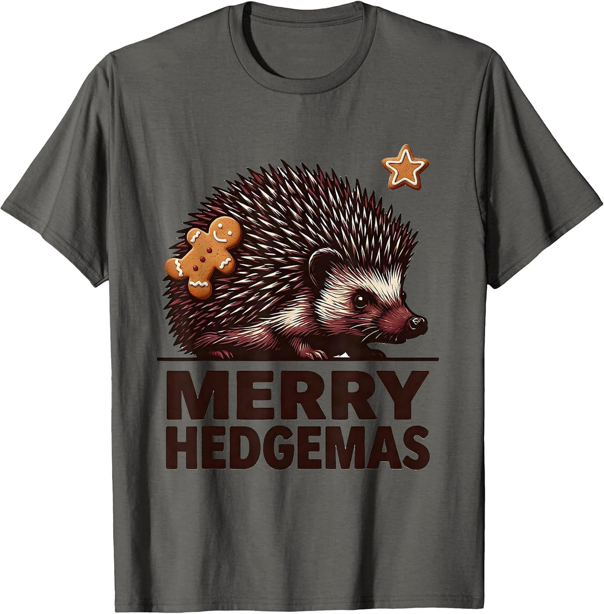 Men's Merry Hedgemas Cute Hedgehog Christmas Novelty Humor T-Shirt - Asphalt Grey