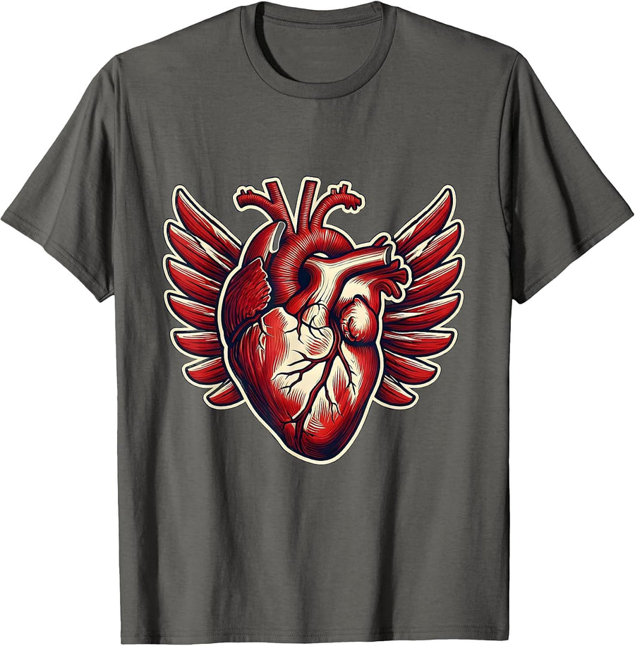 Anatomical Heart and Chest Muscles Physical Therapy T-Shirt - Asphalt Grey