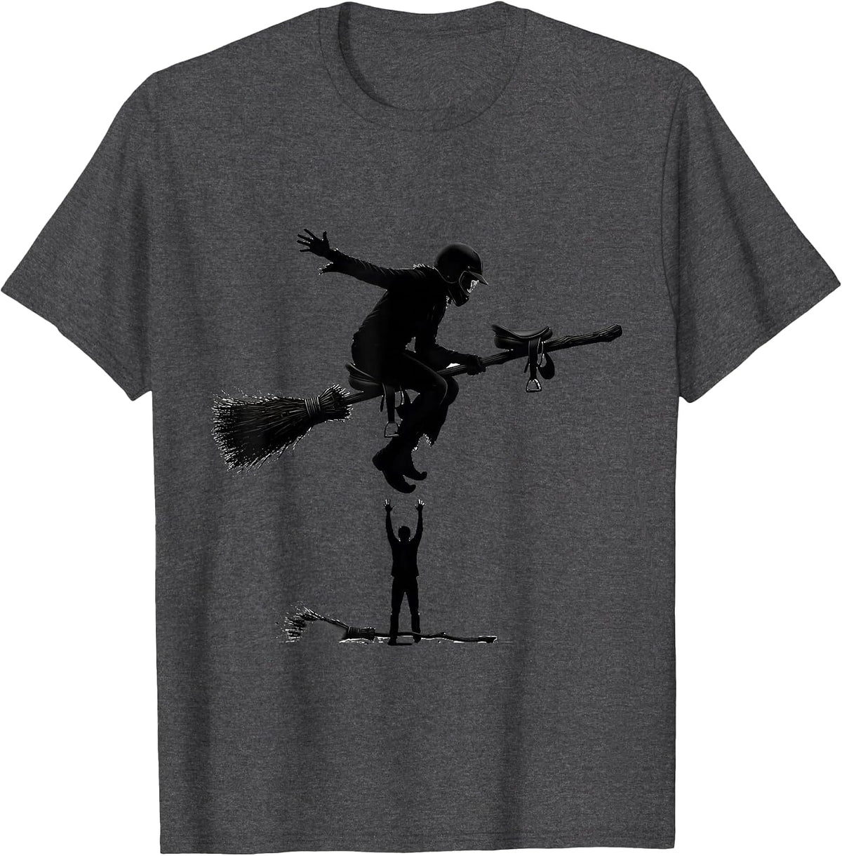 Men's Flying Broom Firefighter Halloween Occupation Humor T-Shirt - Dark Heather Grey
