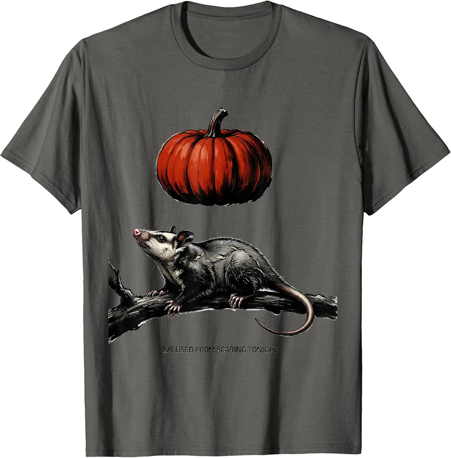 Excused From Scaring Tonight Vintage Opossum Halloween T-Shirt - Asphalt Grey