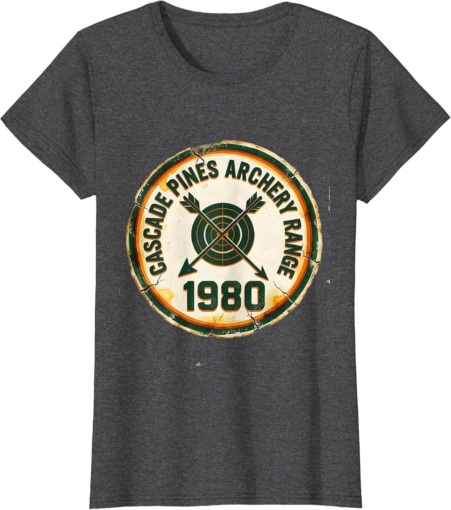 Women's Cascade Pines Archery Range 1980 Vintage Retro Band T-Shirt - Dark Heather Grey