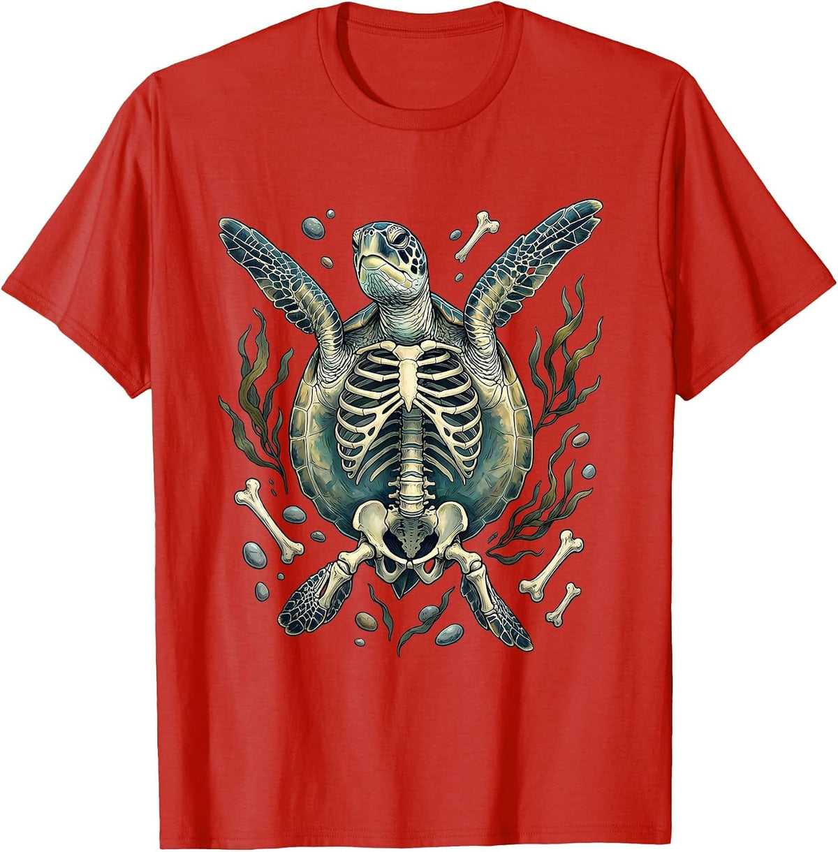 Men's Turtle Skeleton Deep Ocean Swim Graphic T-Shirt - Red