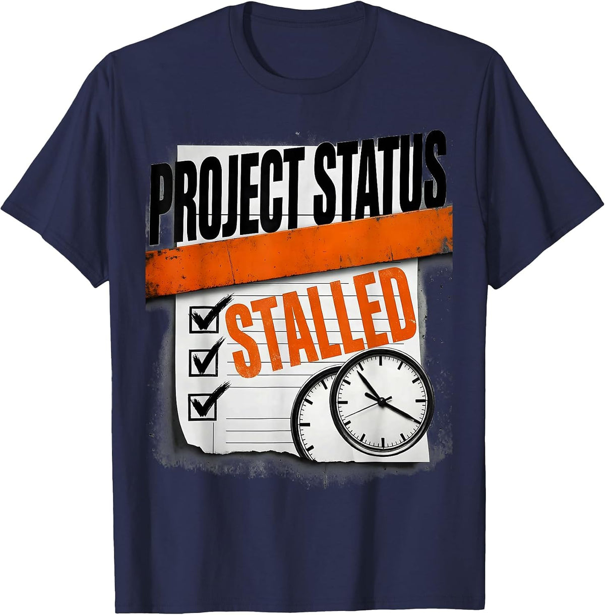 Project Status Stalled Funny Mechanic Skeleton Auto Repair T-Shirt - Navy Blue