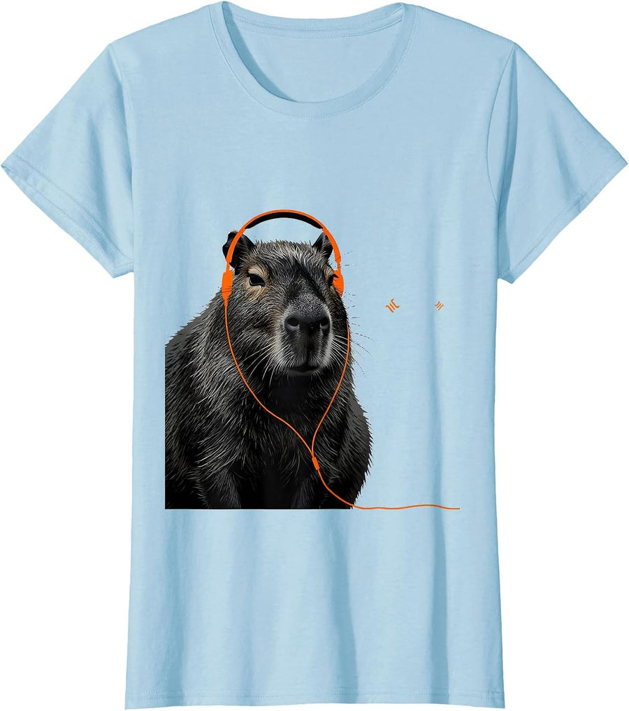 Women's Capybara Gamer Minimalist Funny Animal Lover T-Shirt - Baby Blue