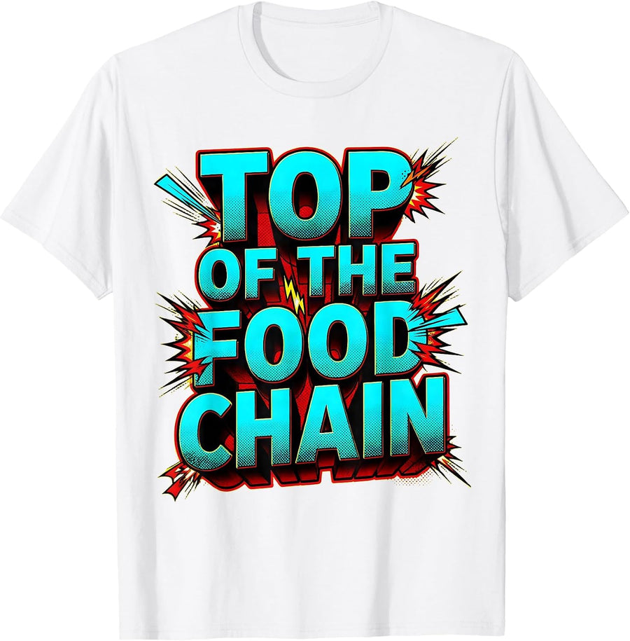 Men's Top of the Food Chain Shark Graphic Design T-Shirt - White