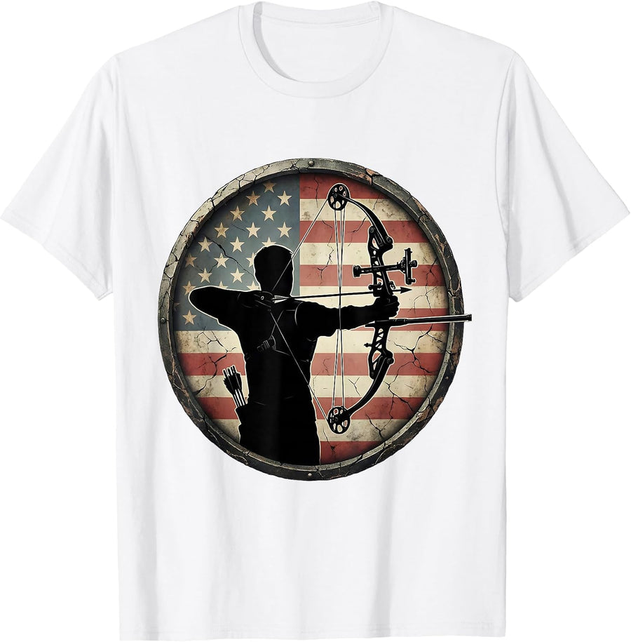 Men's Camo Compound Bow And Arrow Hunting Graphic T-Shirt - White