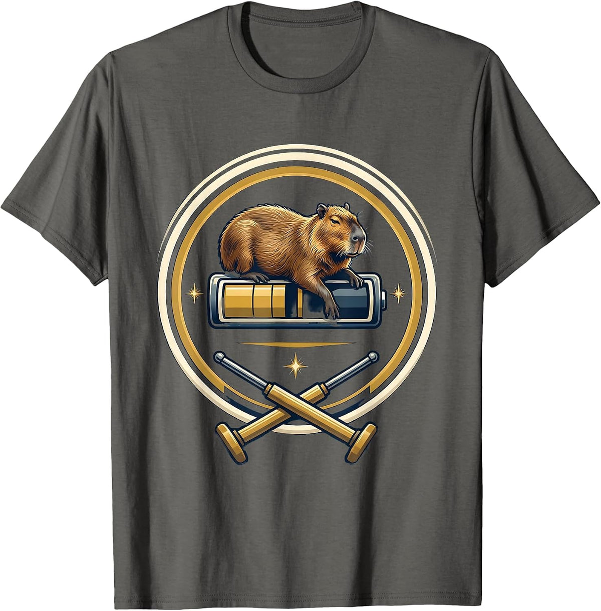 Capybara Gamer Emblem Drowsy Cool Gaming Humor T-Shirt - Asphalt Grey