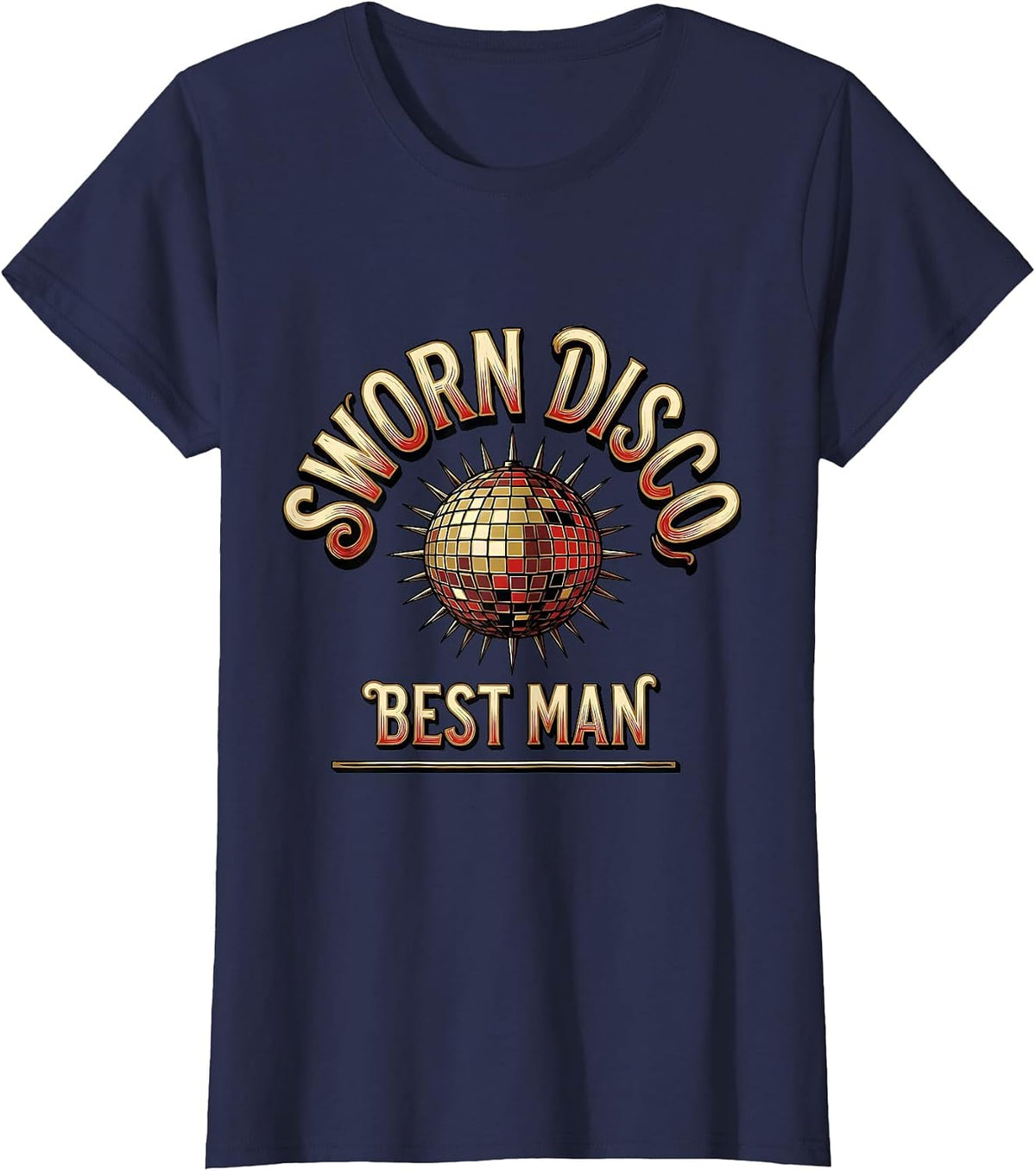 Women's Sworn Disco Best Man Retro 70s Disco Party Costume T-Shirt - Navy Blue