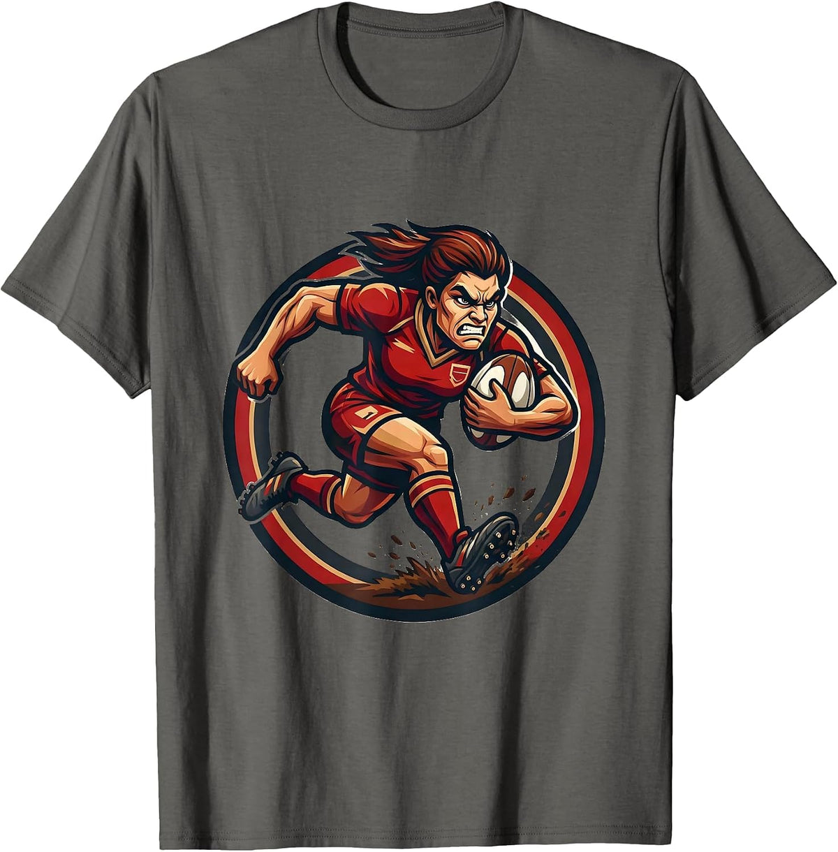 Rugby Winger Sprinting Down Touchline Graphic T-Shirt - Asphalt Grey