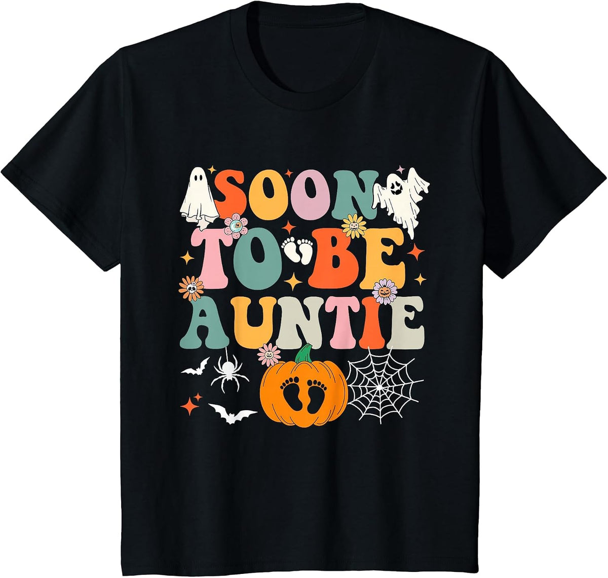 Soon to Be Auntie Halloween Pregnancy Announcement Pumpkin T-Shirt - Black