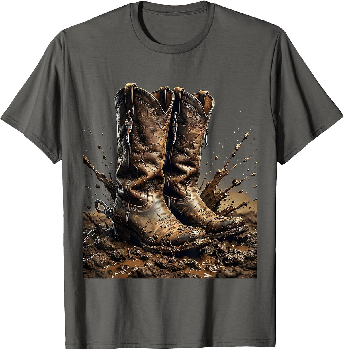 Muddy Cowboy Boots Western Graphic Tee T-Shirt - Asphalt Grey