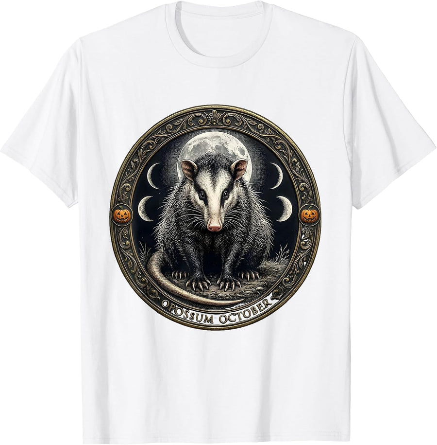 Men's Opossum October Mystic Celestial Halloween Spooky Moon T-Shirt - White