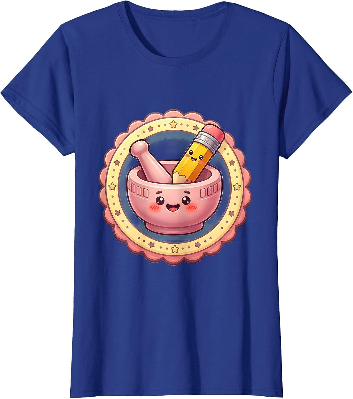 Women's Mortar and Pestle Pencil Eraser Illustration T-Shirt - Royal Blue
