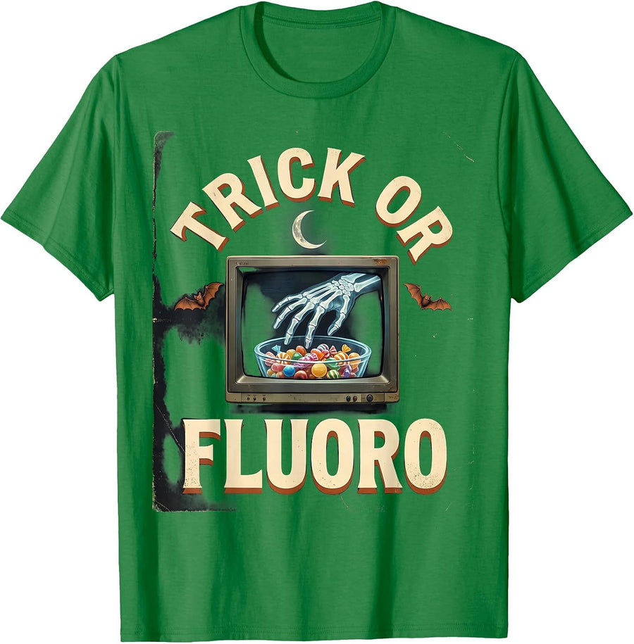 Men's Trick Or Fluoro Vintage Radiology Tech Halloween Humor T-Shirt - Kelly Green