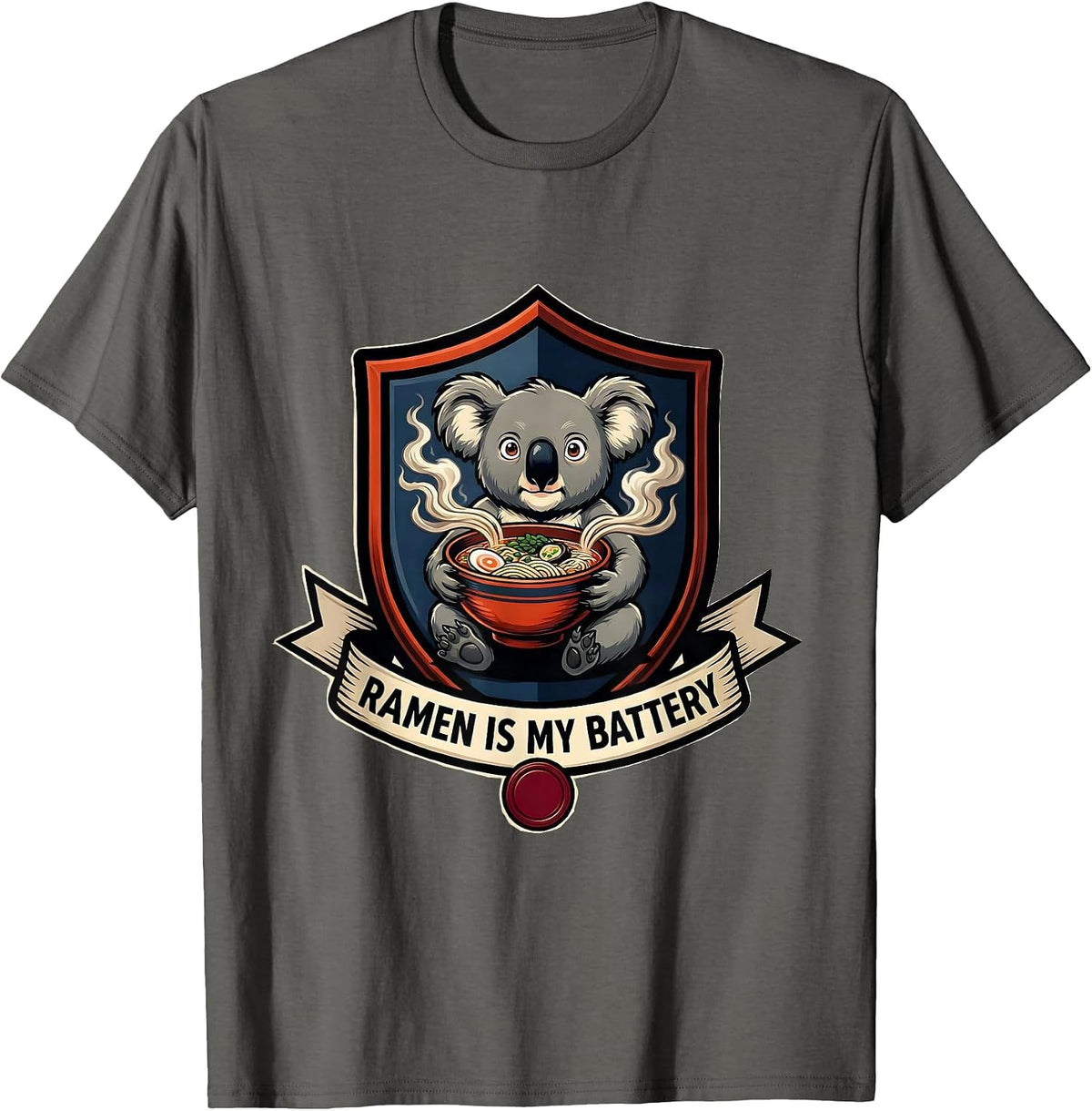 Ramen Is My Battery Funny Koala Anime Animal Lover Gift T-Shirt - Asphalt Grey