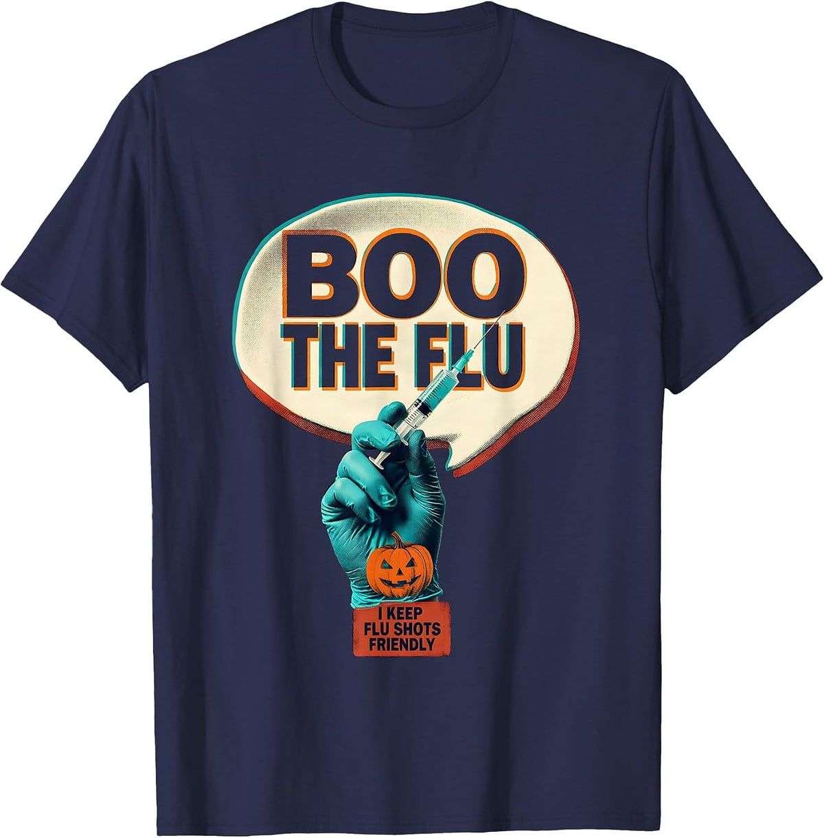 Men's Boo the Flu I Keep Flu Shots Friendly Funny Nurse Halloween T-Shirt - Navy Blue