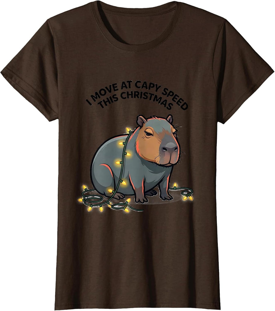 Women's I Move At Capy Speed This Christmas Funny Capybara Fan T-Shirt - Brown
