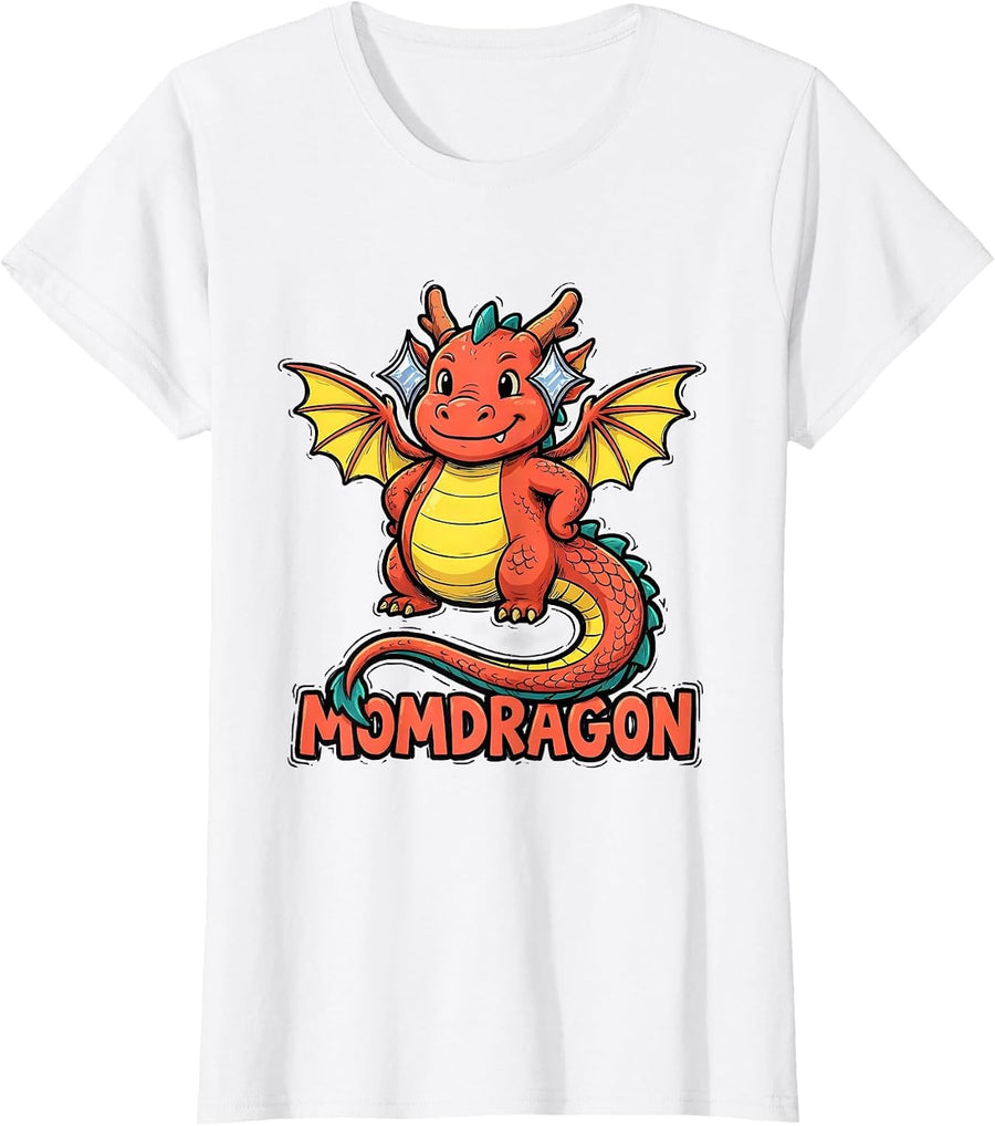 Women's Momdragon Funny Mamacorn Mom Whimsical Animal Mascot Humor T-Shirt - White