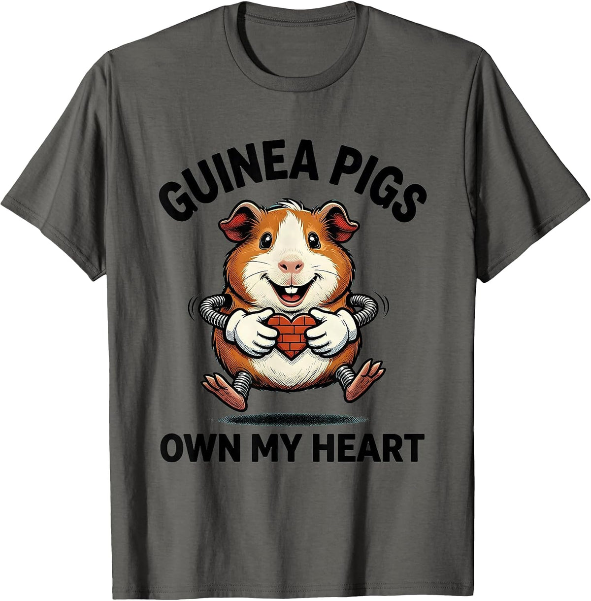 Guinea Pigs Own My Heart Retro Cartoon Pig Lover Humor T-Shirt - Asphalt Grey