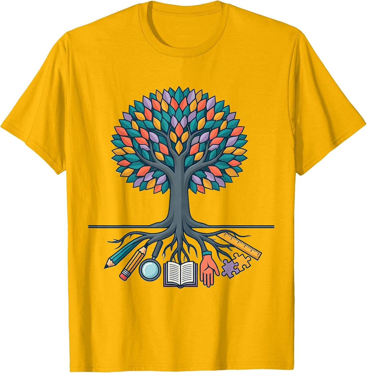 Men's Special Education Tree of Learning Roots Graphic T-Shirt - Golden Yellow