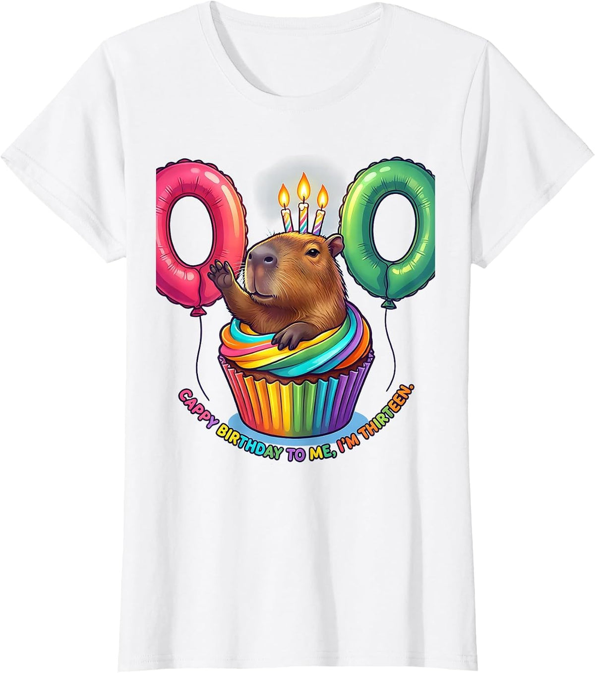 Cappy Birthday To Me I'm Thirteen Cute Capybara Kawaii T-Shirt - White