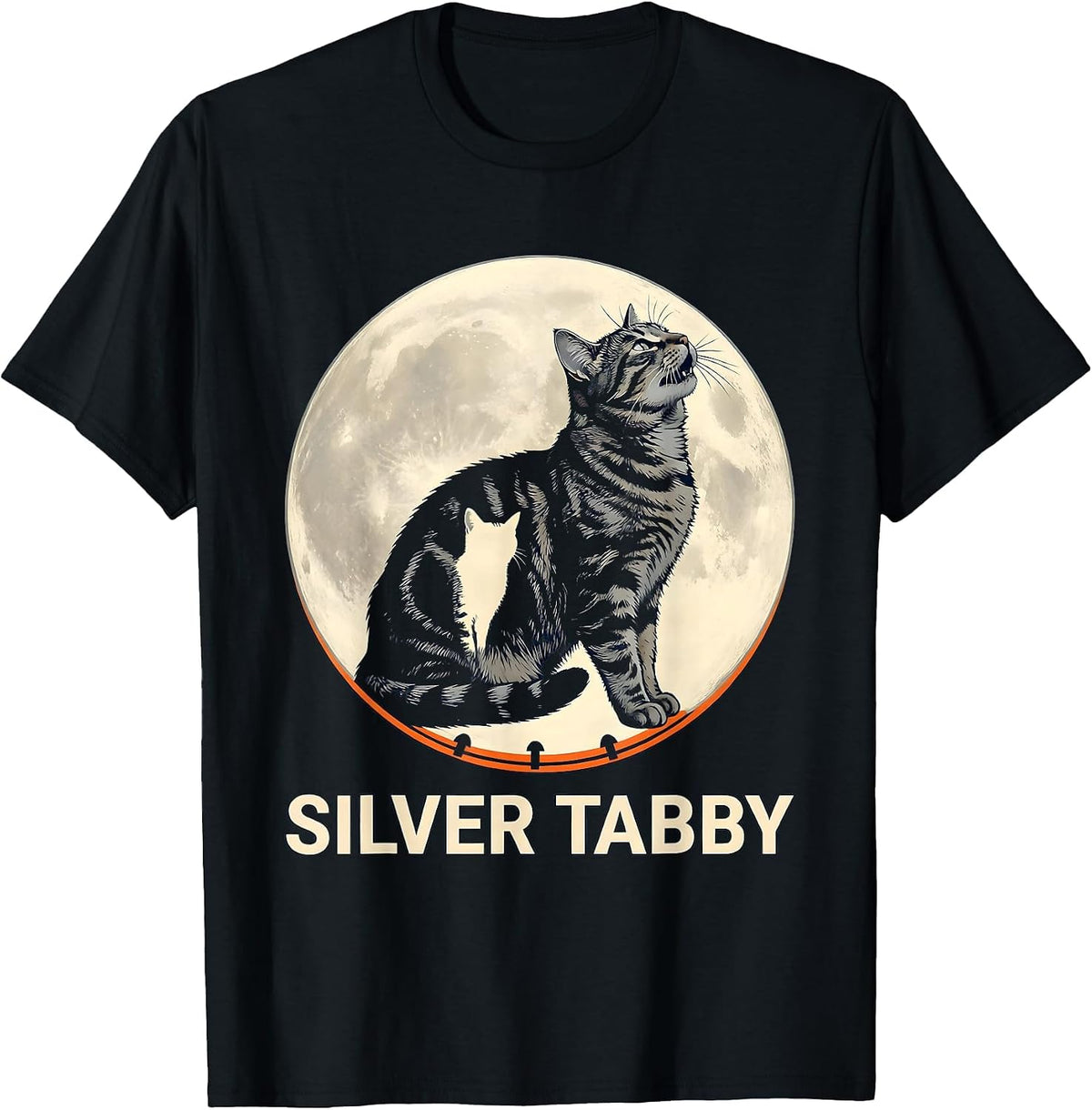 Men's Silver Tabby Howling at Moon 90's Retro Cat Owner Fantasy T-Shirt - Black