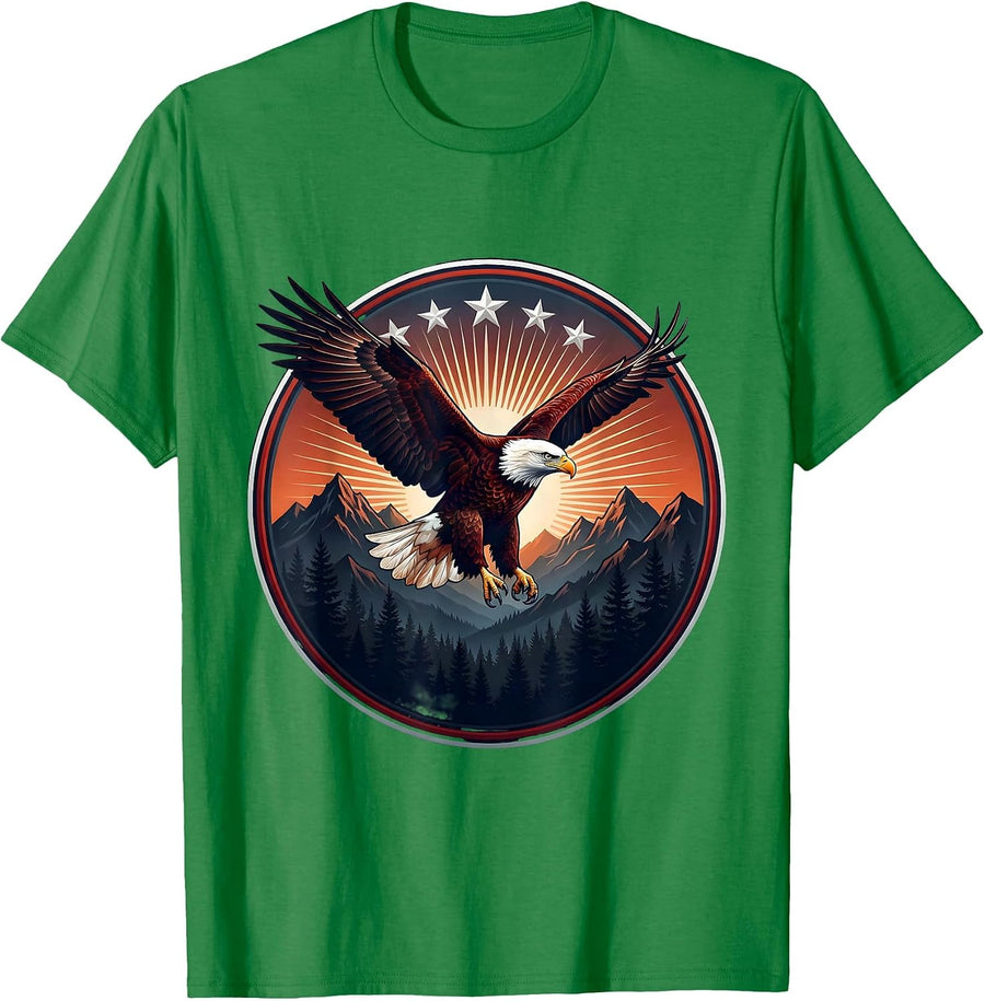 Men's Eagle Flying Through Burst of Stars Patriotic T-Shirt - Kelly Green