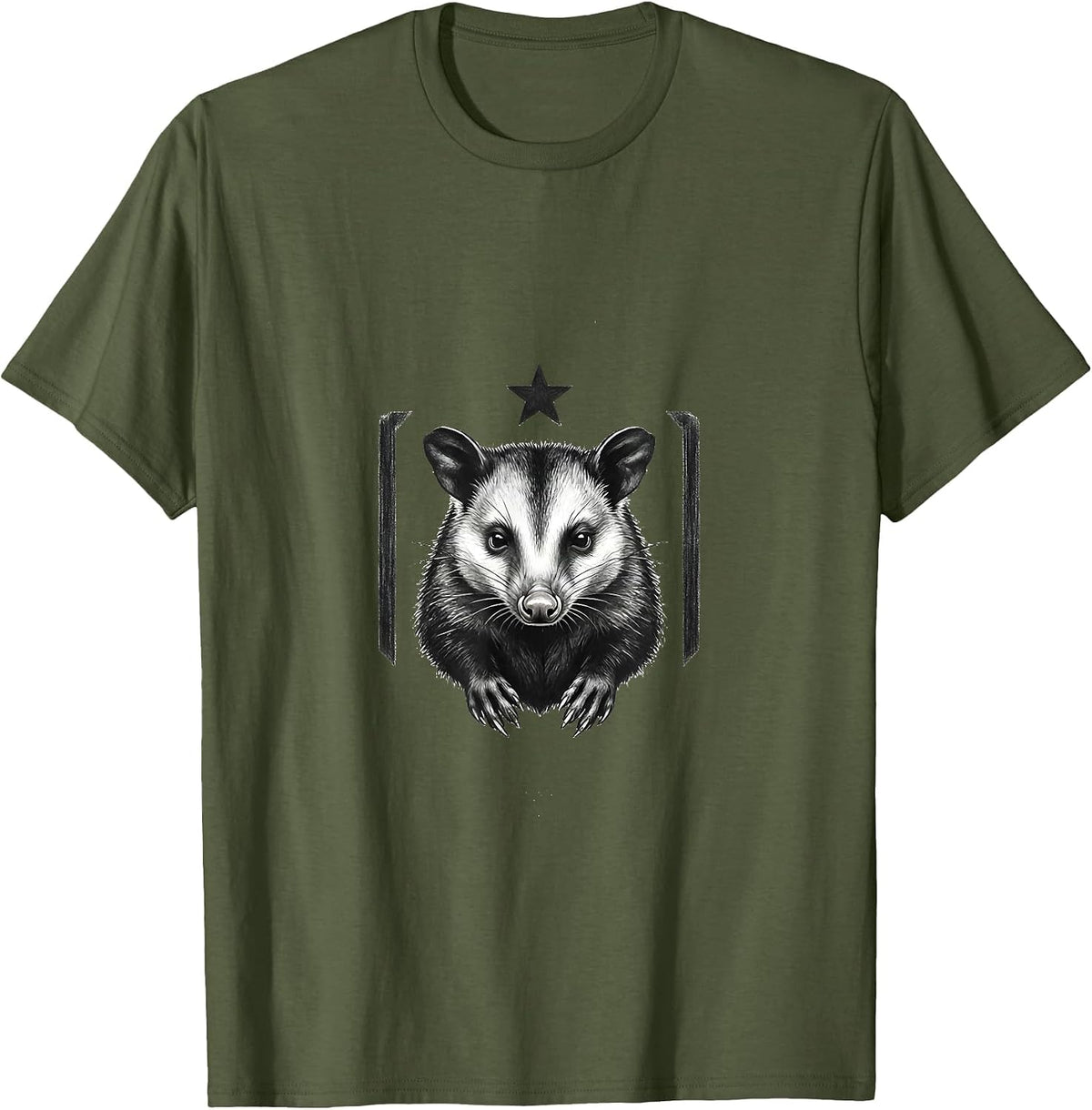 Opossum Bust Minimalist Animal Meme Humor T-Shirt - Olive Green