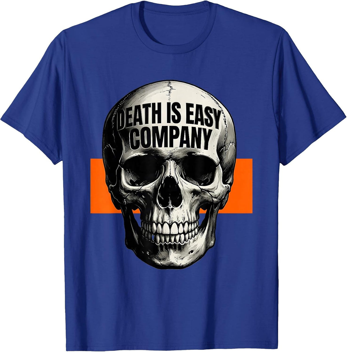 Men's Death Is Easy Company Brutalist Skull Graphic Punk Art T-Shirt - Royal Blue