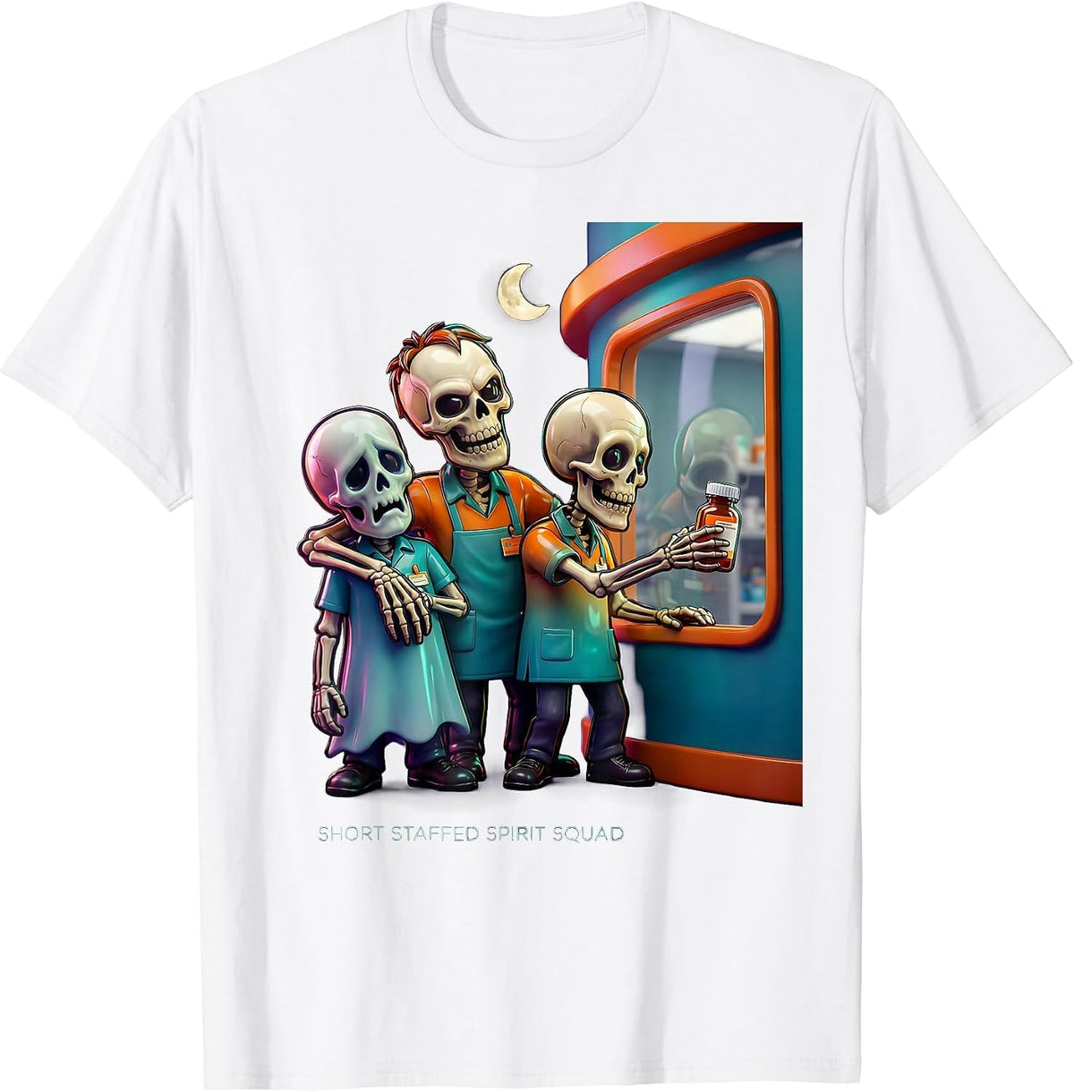 Men's Short Staffed Spirit Squad Funny Pharmacy Technician T-Shirt - White