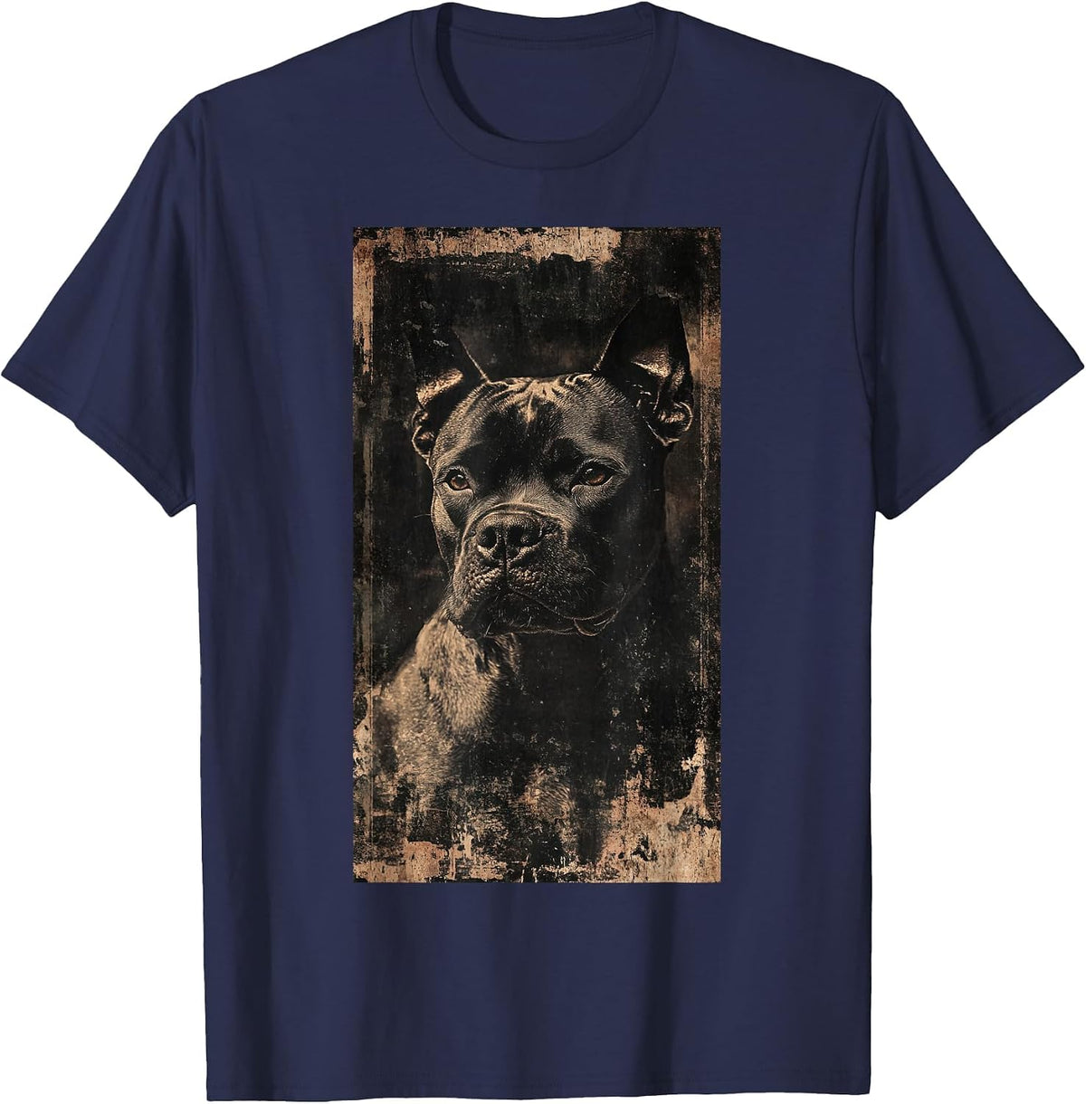 Artwork Pitbull Distressed Dog Lover Pit Bull T-Shirt - Navy Blue