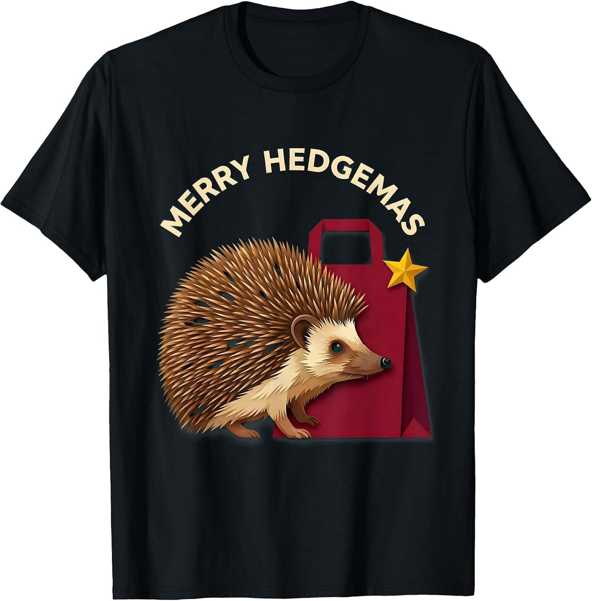 Men's Merry Hedgemas Cute Hedgehog Christmas Novelty Gift T-Shirt - Black