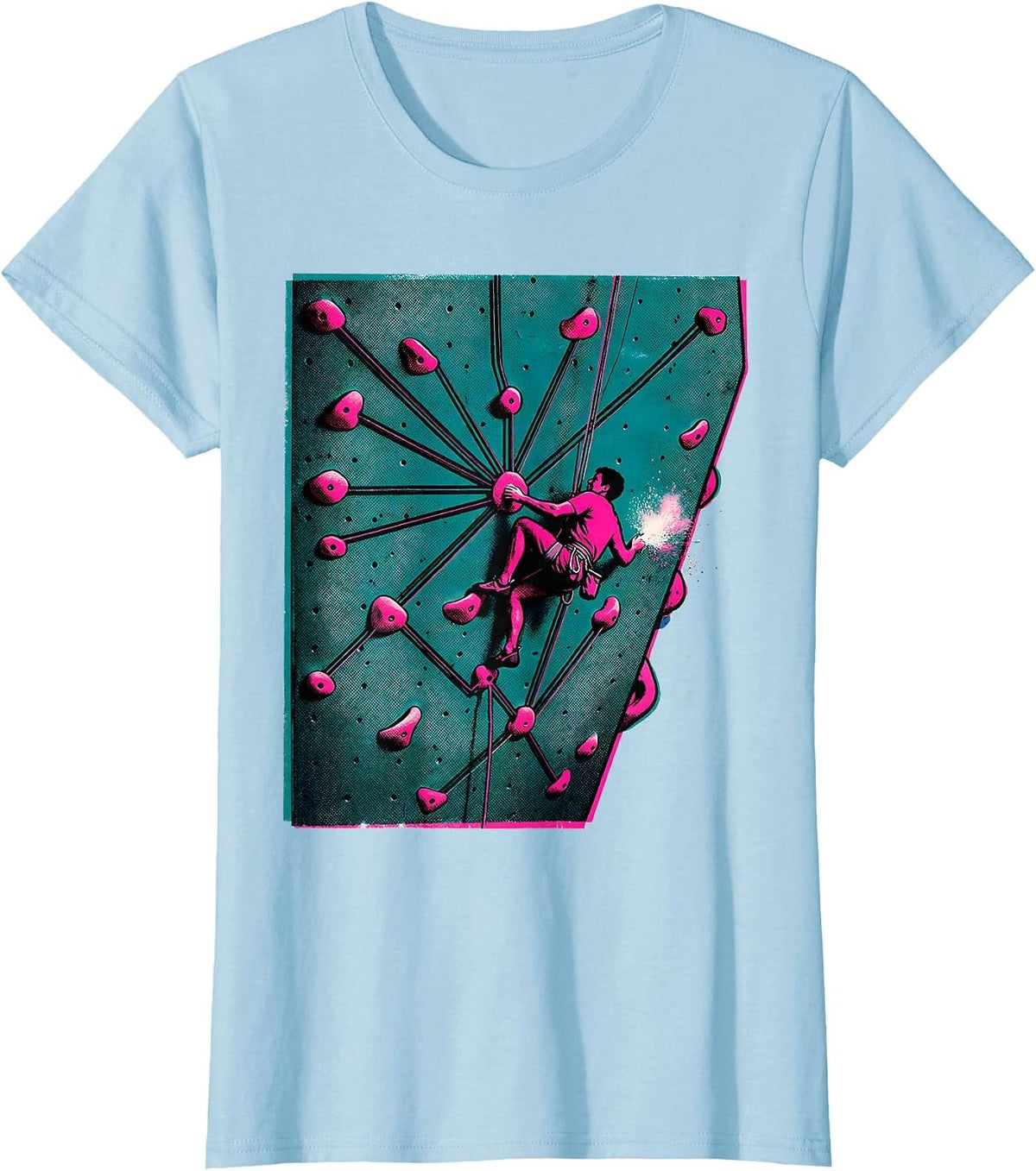 Bouldering Wall Route Diagram Risograph Climber Humor T-Shirt - Baby Blue