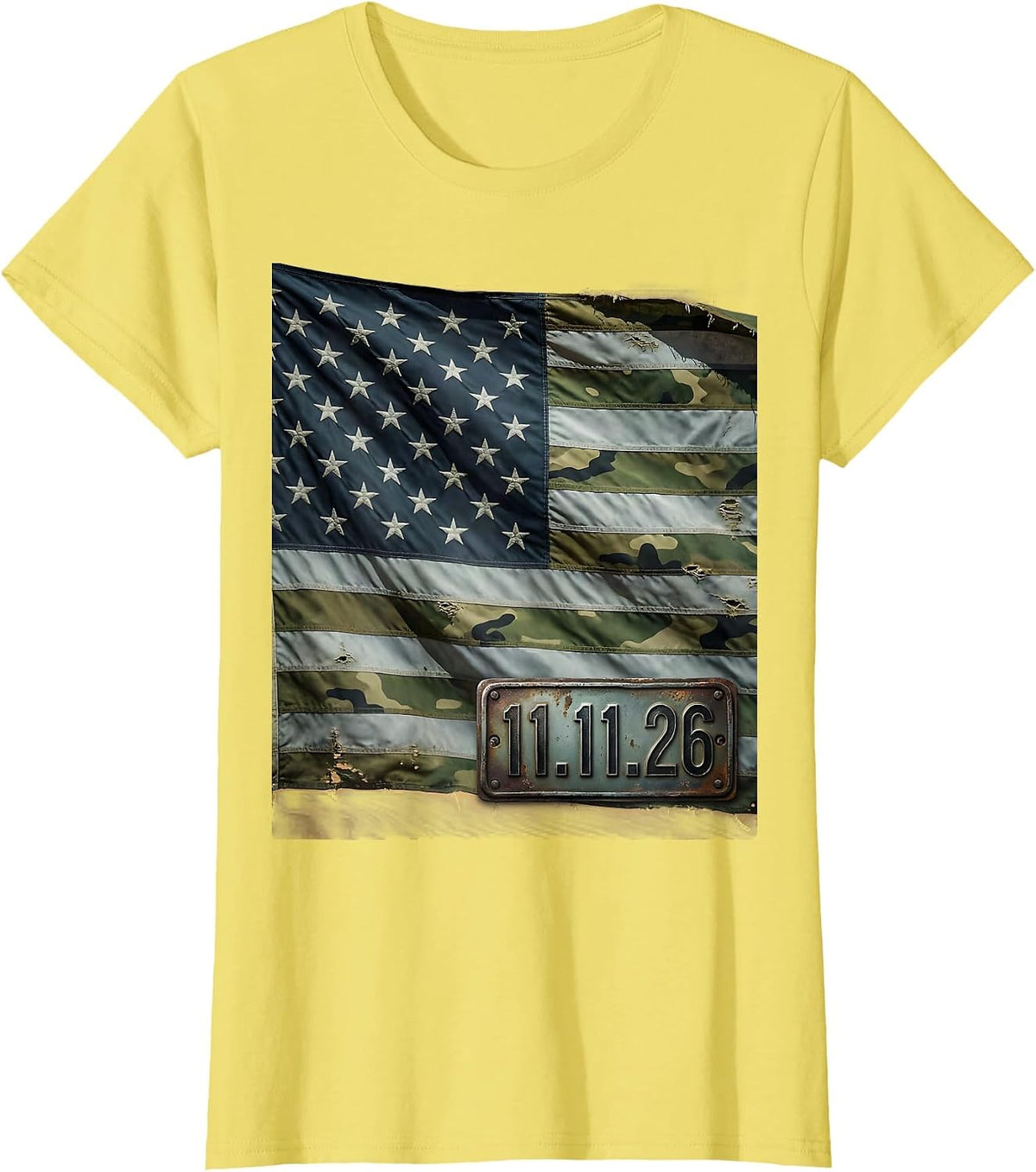 11.11.26 Vintage Military Patriotic Veteran T-Shirt - Lemon Yellow