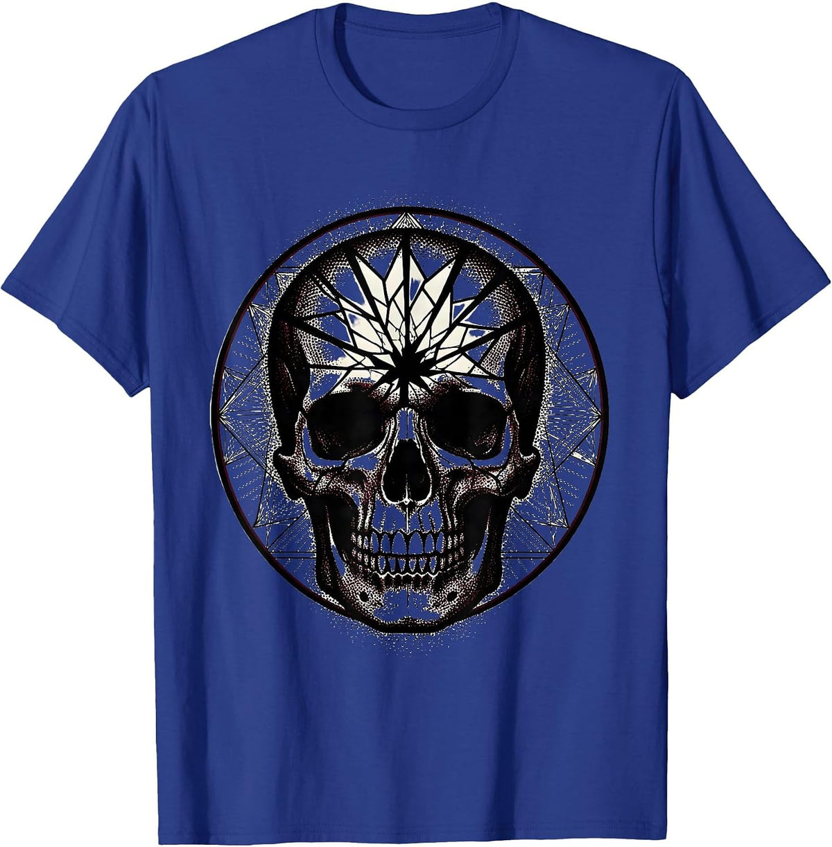 Skull Cracked Stained Glass Goth Art Design T-Shirt - Royal Blue