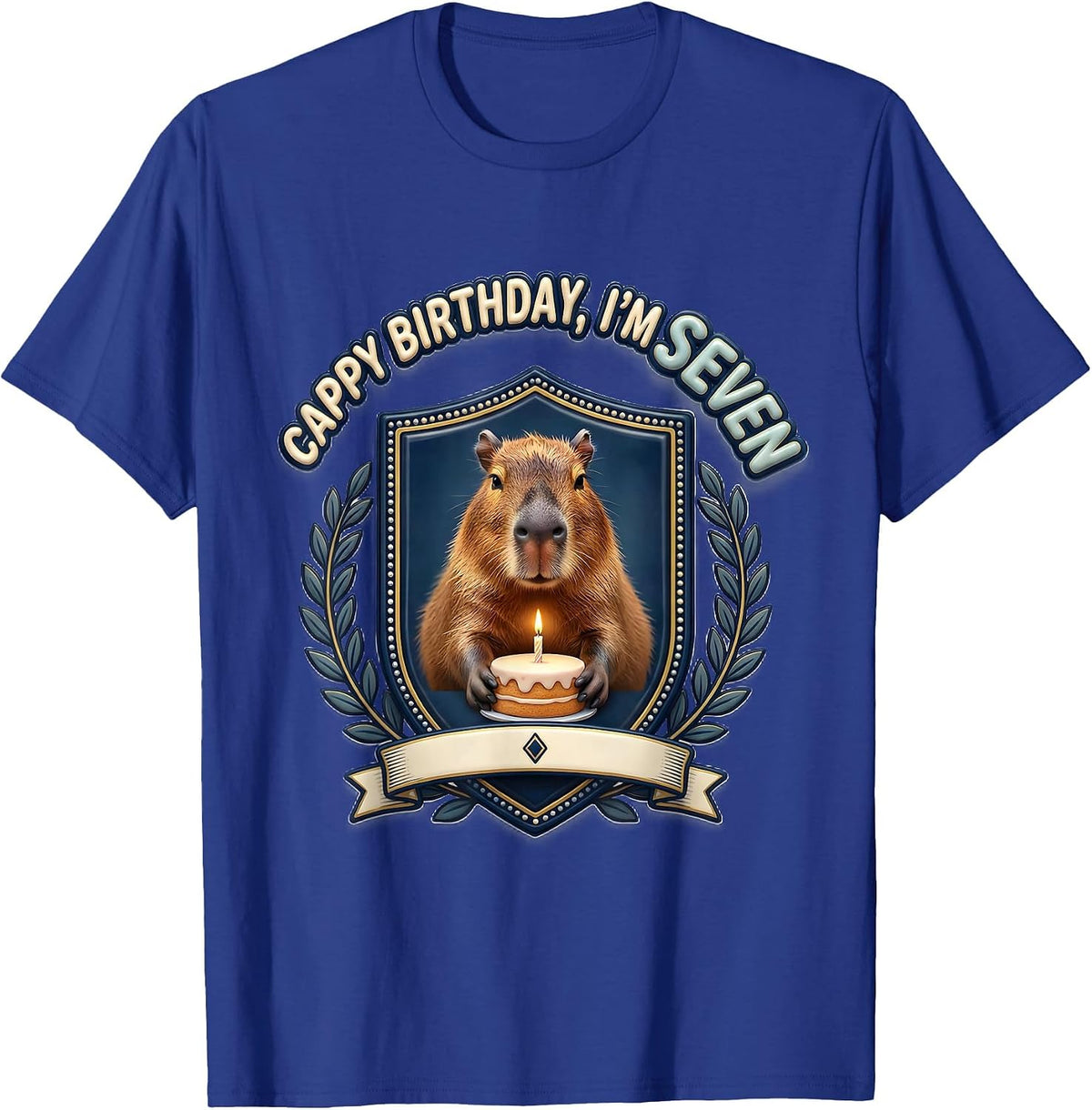 Men's Cappy Birthday I'm Seven Kawaii Capybara Kids Party T-Shirt - Royal Blue
