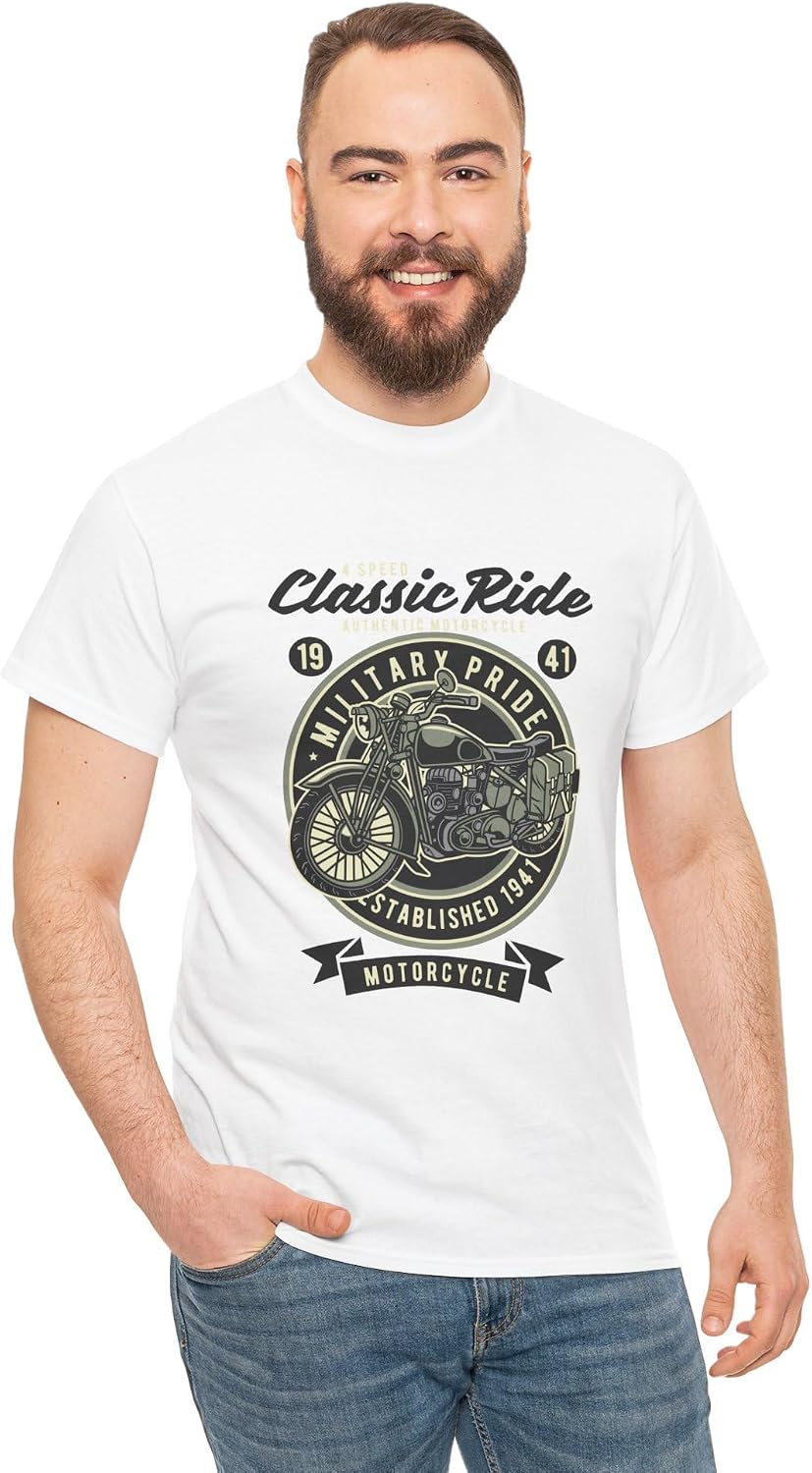 GANDAR® Classic Ride T-Shirt Unisex Motorcycle Graphic Tee Cute Vintage Biker Casual Outfit Apparel Gift - White
