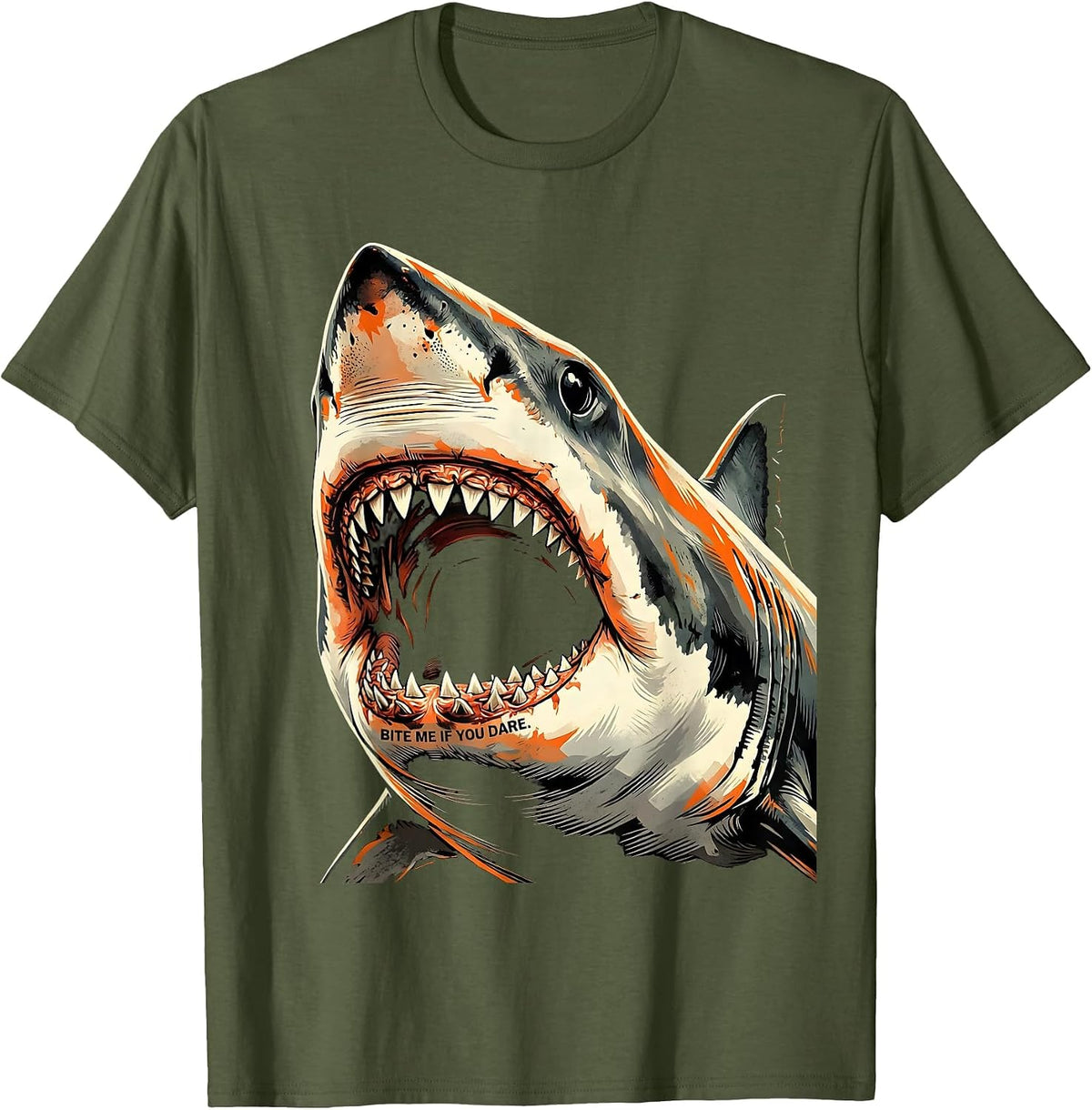 Im a Shark Bite Me If You Dare Bold Design T-Shirt - Olive Green